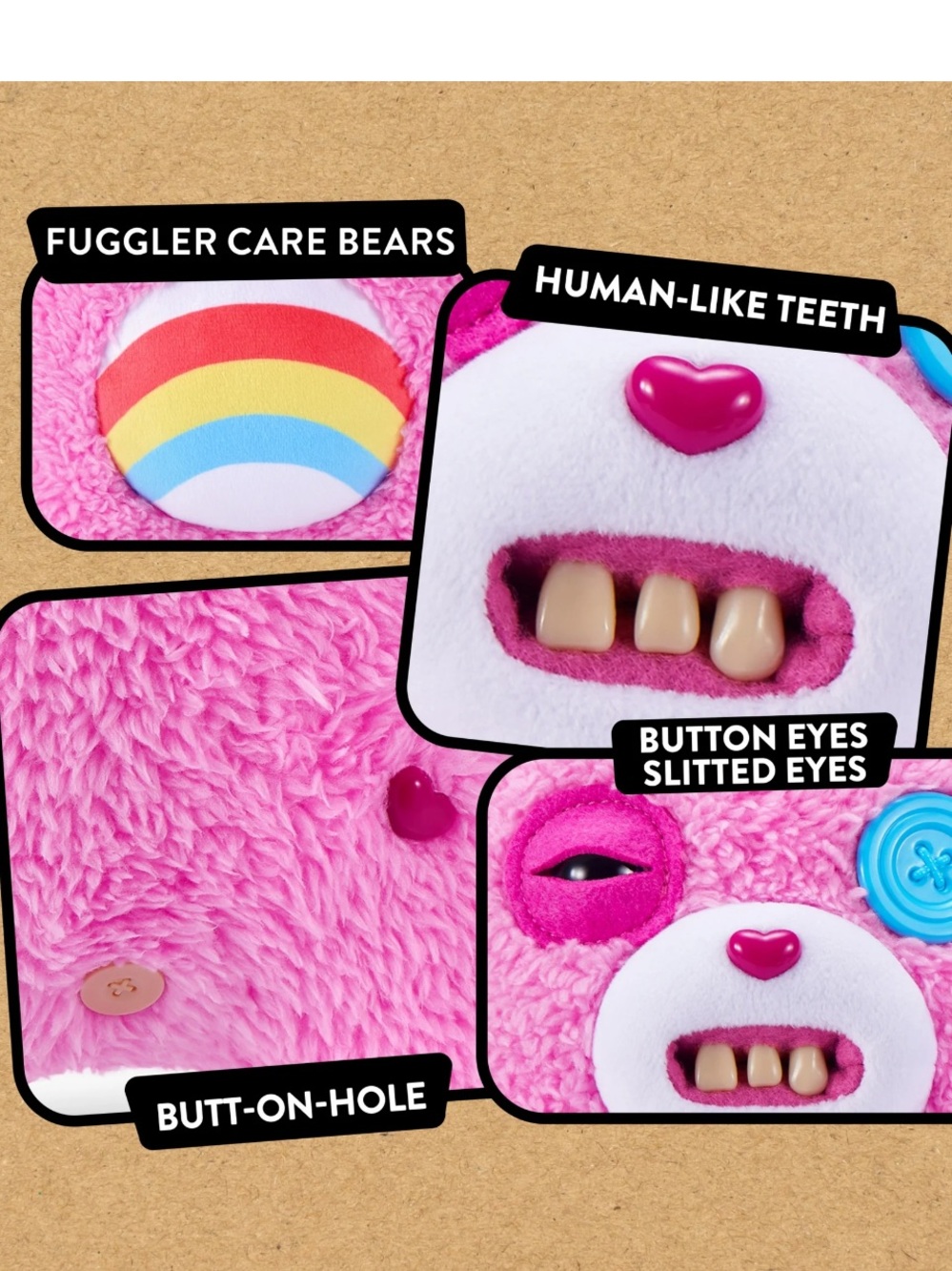 Fuggler X Care Bears - Plush Pink Rainbow Bear Toy with Button Eye - Picture 4 of 10